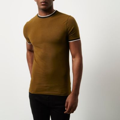 Brown muscle fit ringer T-shirt